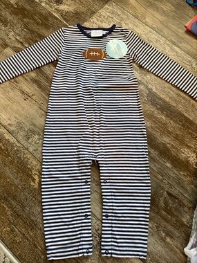 Little English Navy and White Striped Football Footie
